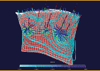 FrontSim используется как инструмент быстрого воспроизведения истории. Это изображение показывает движение флюида между парами нагнетательная/добывающая скважины.